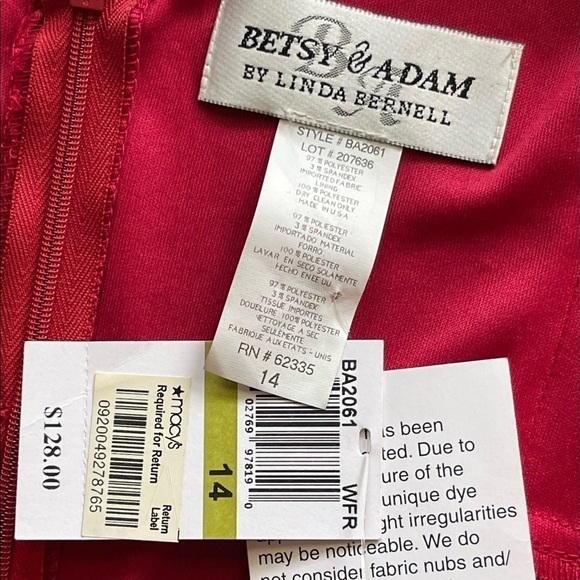 NWT! ($130) Betsy & Adam Women's Red Silk Satin Dress Formal Evening Prom, 14 - Picture 2 of 12